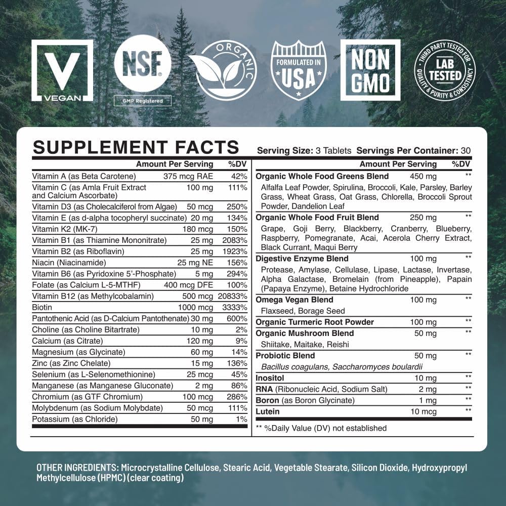 Abundant Earth Multivitamínico Completo para Mujeres y Hombres – 90 Cápsulas Veganas