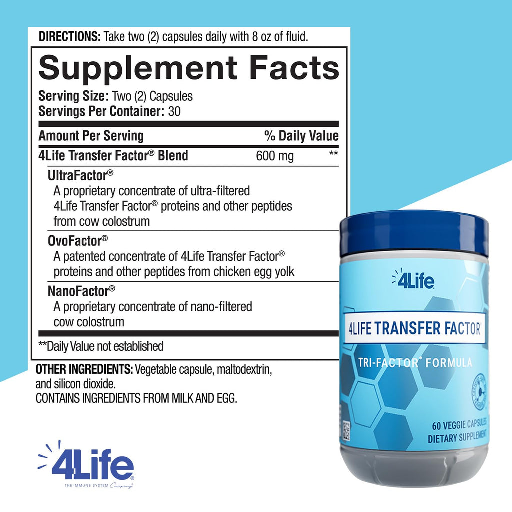 4Life Transfer Factor Tri Factor - Suplemento Inmunológico con Péptidos Bioactivos, 60 Cápsulas Veganas