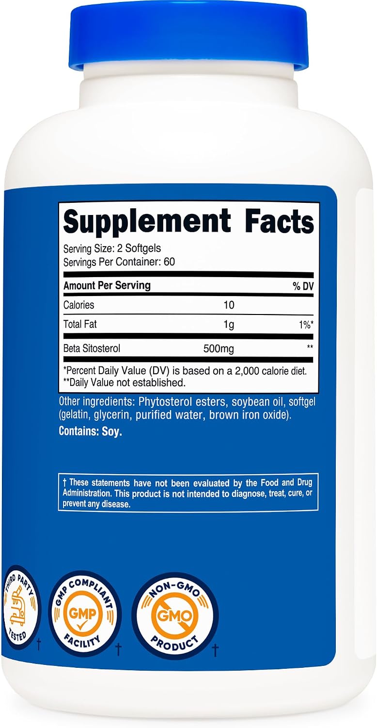 Nutricost Beta Sitosterol 120 Cápsulas Blandas, 500mg - Suplemento No GMO, Sin Gluten, 60 Dosis