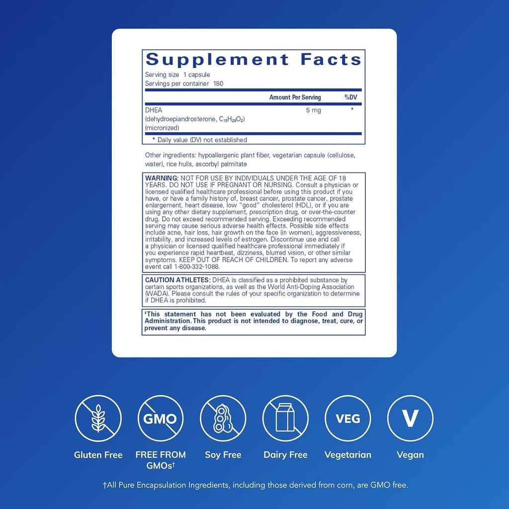 Pure Encapsulations DHEA 5 mg - 180 Cápsulas - Micronizado
