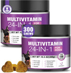 24 en 1 Vitaminas y Suplementos para Perros 200 Comprimidos Masticables con Condroitina, Probióticos, Omega-3, Glucosamina – Sabor Pollo