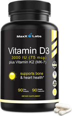 MaxX Labs Vitamina D3 K2 Líquida con K2 MK7 - 2000 UI por gota - 30 ml (1 oz)