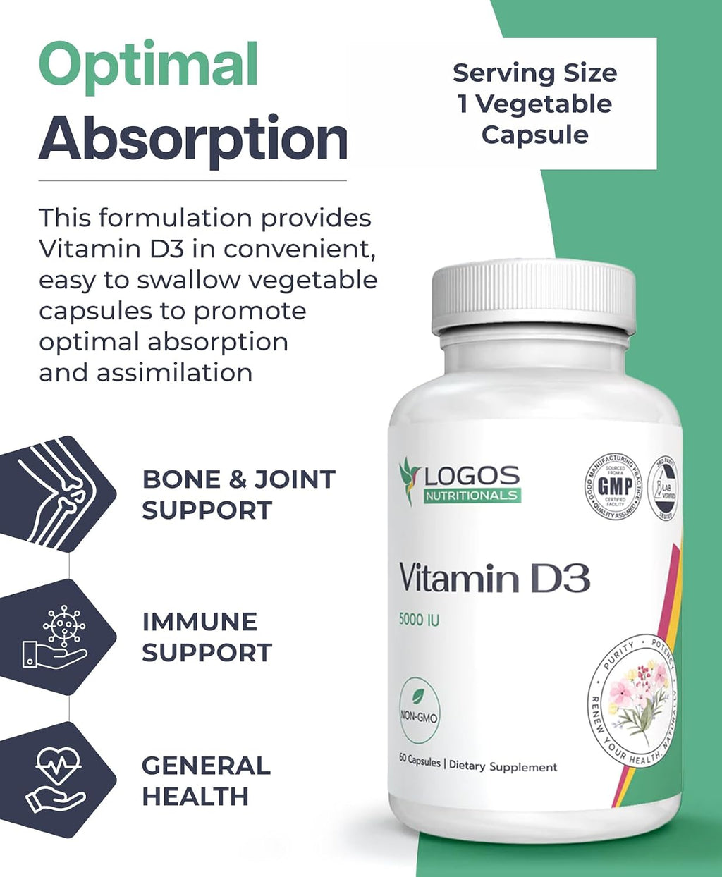 Logos Nutritionals Vitamina D3 5000 UI - 60 Cápsulas