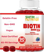 SHIFAA NUTRITION Gominolas Veganas de Biotina 5000 mcg | 90 Gominolas | Sin Gluten, Gelatina, Huevo, Lactosa | Halal