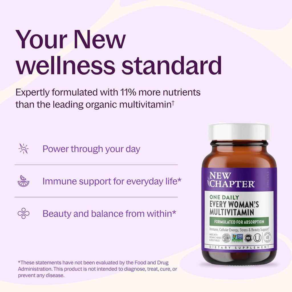 New Chapter Every Woman's One Daily Multivitamínico - Apoyo para los huesos, energía e inmunidad* - Nutrientes fermentados integrales - Sin azúcar añadido - Vegetariano y sin gluten - 48 comprimidos