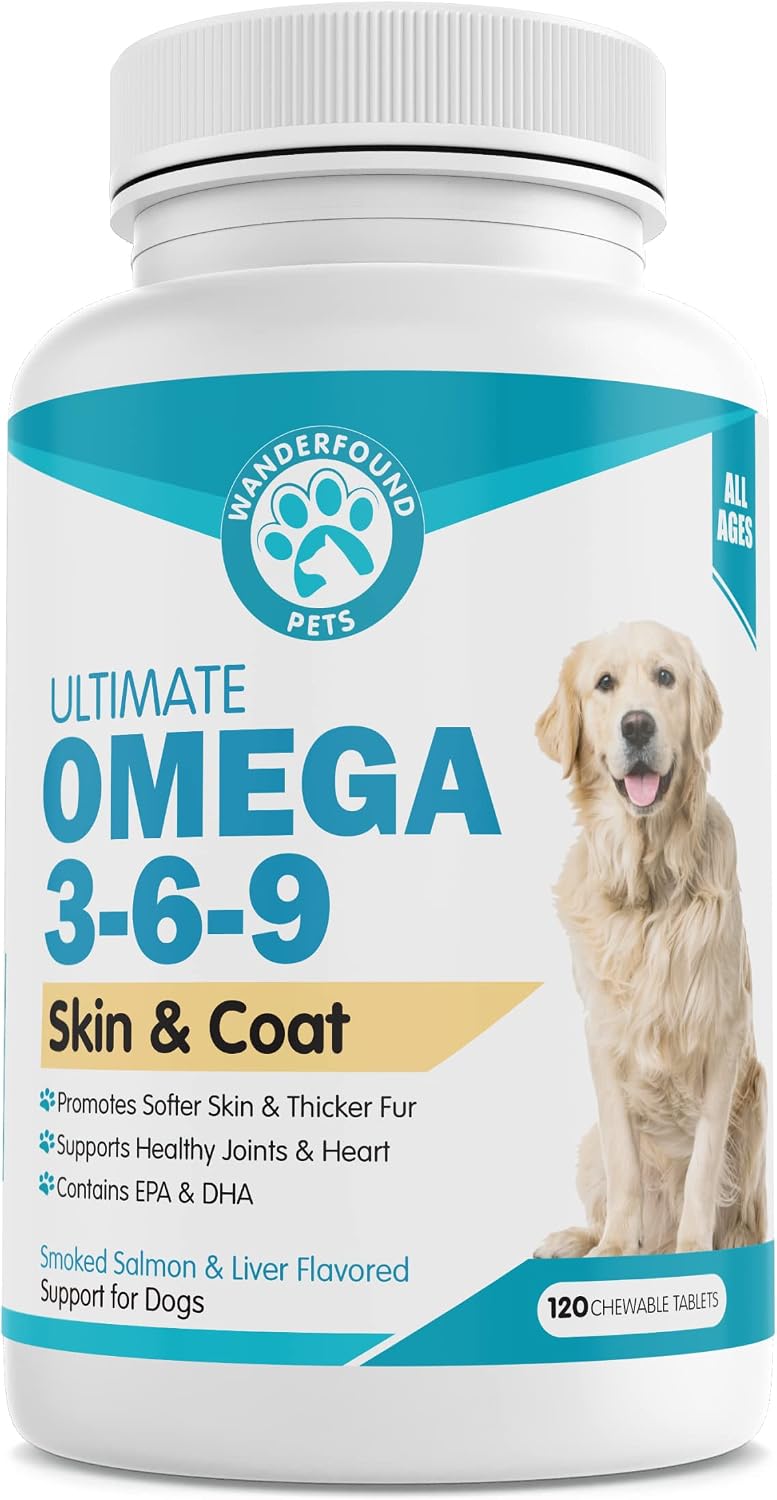 Wanderfound Pets Omega 3 para Perros - Aceite de Pescado para Piel y Pelaje, 60 Masticables