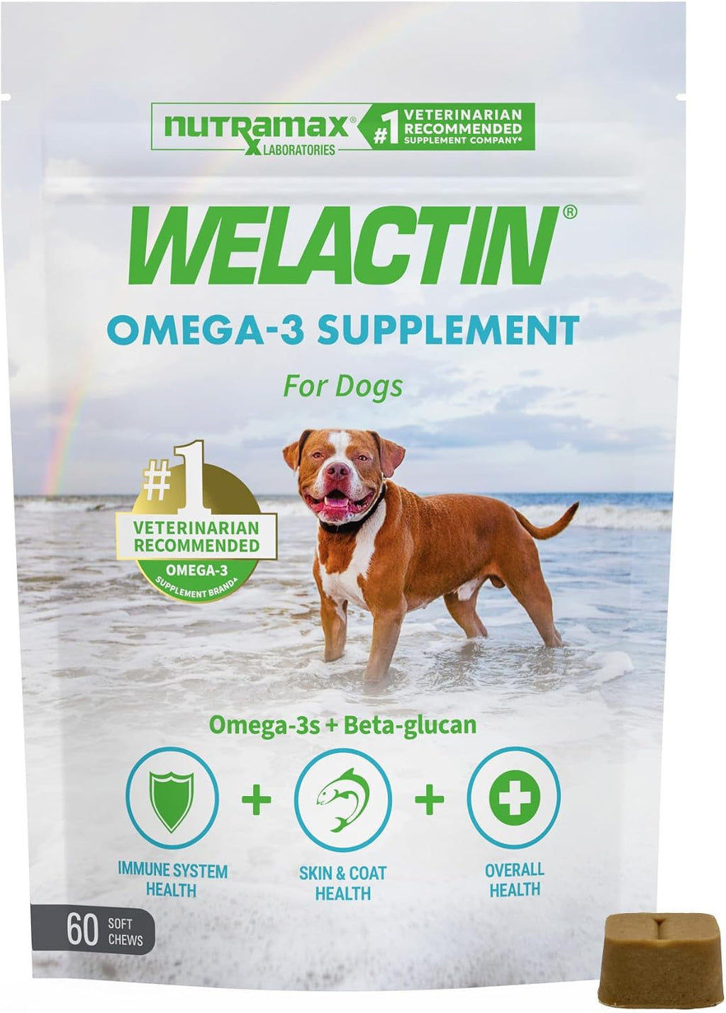 Nutramax Welactin Omega 3 para Perros - Suplemento de Aceite de Pescado con EPA y DHA - 60 Comprimidos Blandos