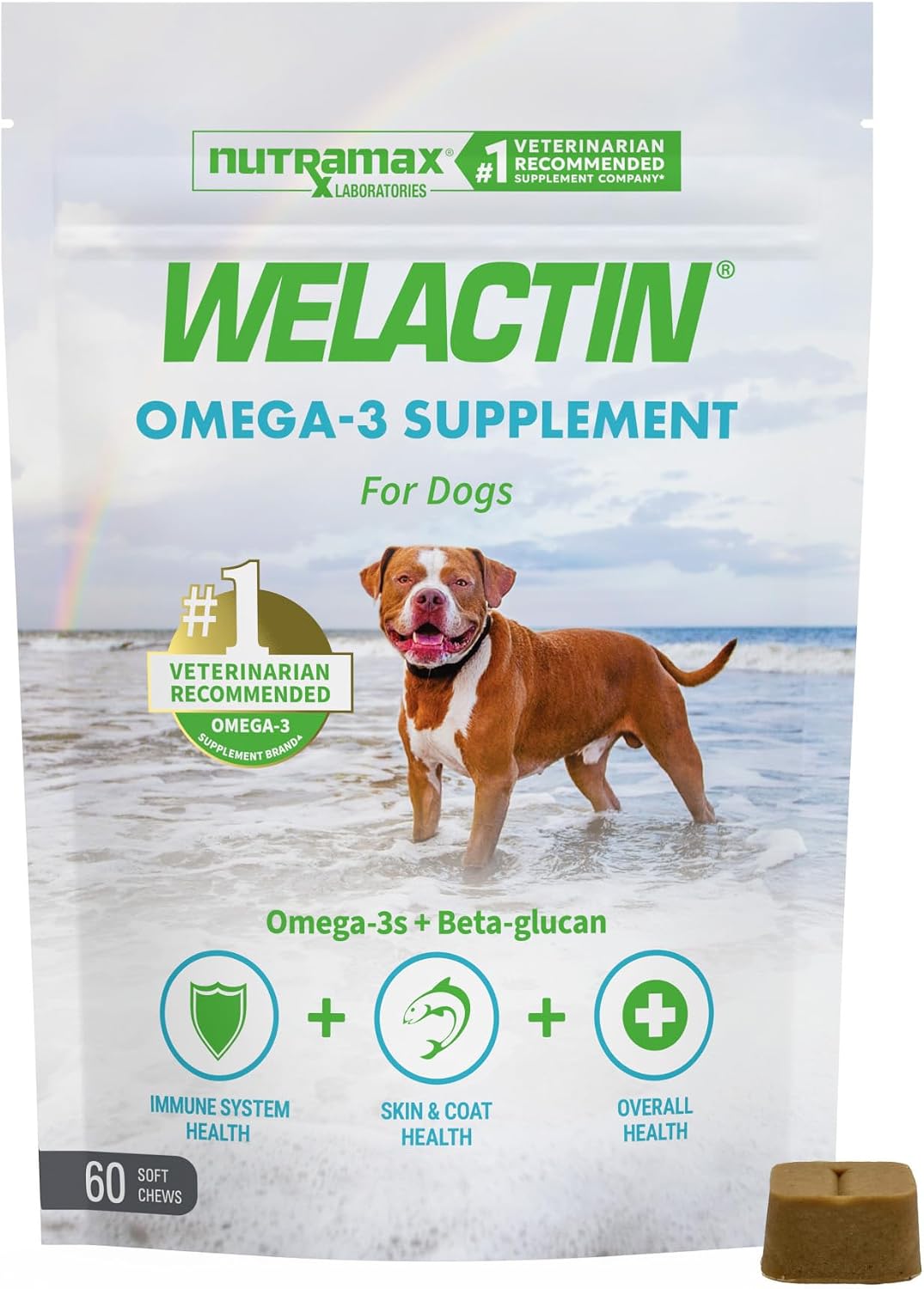 Nutramax Welactin Omega 3 para Perros - Suplemento de Aceite de Pescado con EPA y DHA - 60 Comprimidos Blandos