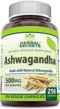 Herbal Secrets Ashwagandha 500 mg - 250 Cápsulas Vegetales
