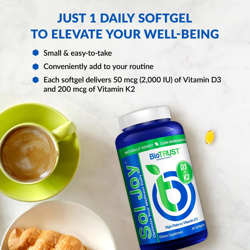 BioTrust Sol Joy – Vitamina D3 K2 de Alta Potencia (50 mcg)