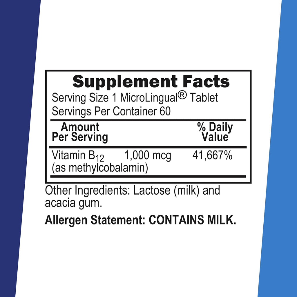 Superior Source No Shot Metilcobalamina B-12 1.000 mcg - Vitamina B-12 para favorecer la producción de energía, la salud cerebral y el bienestar general - Comprimidos sublinguales de rápida absorción - 60 comprimidos