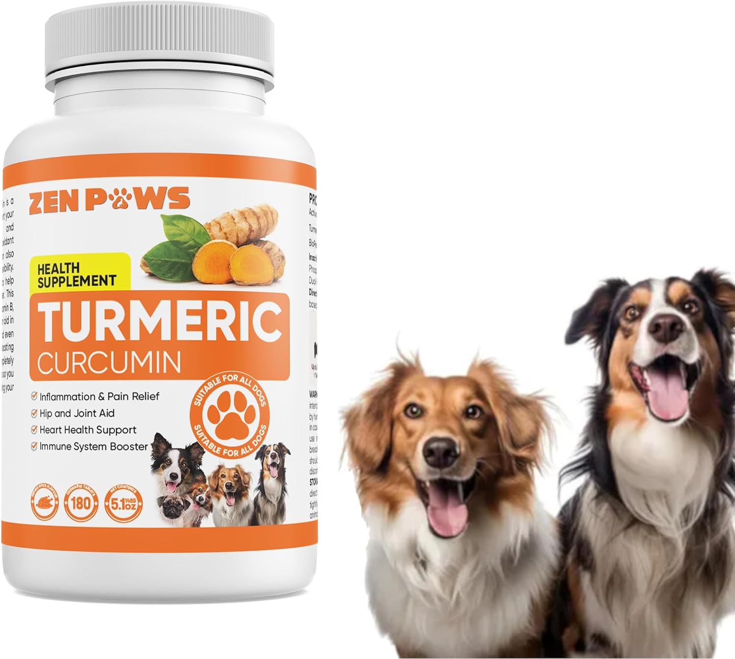 Cúrcuma (Turmeric) para Perros – 180 Comprimidos Sabor Pato – Fórmula Avanzada para Articulaciones con Piperina