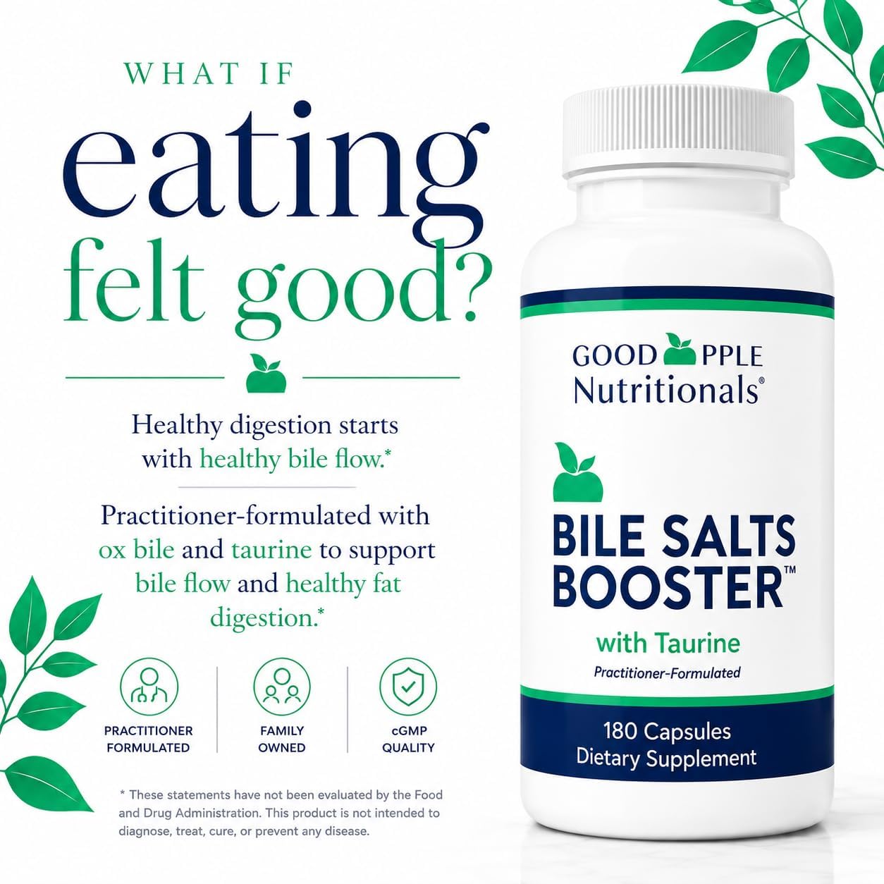 GoodApple Bile Salts Booster – Sales Biliares con Ox Bile y Taurina – 180 Cápsulas
