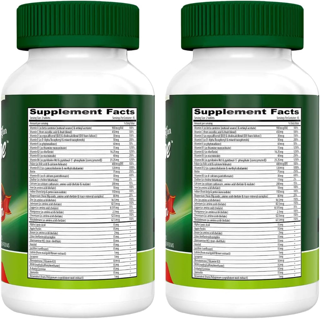 DEVA Tuba Prime Multivitamínico Vegano de Alta Potencia sin Hierro - 90 Comprimidos (2 Paquetes)