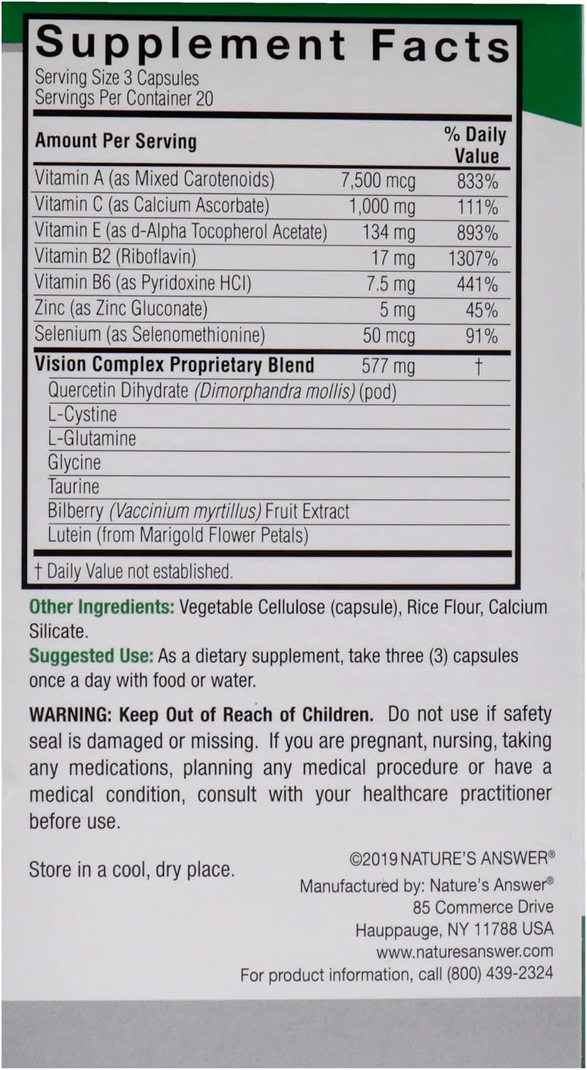 Nature's Answer Complejo de Visión de Arándano - 60 Cápsulas Vegetarianas
