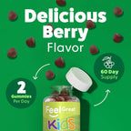 Feel Great Super Green Gummies para Niños | Gominolas de Frutas y Verduras | Multivitamínico Vegano