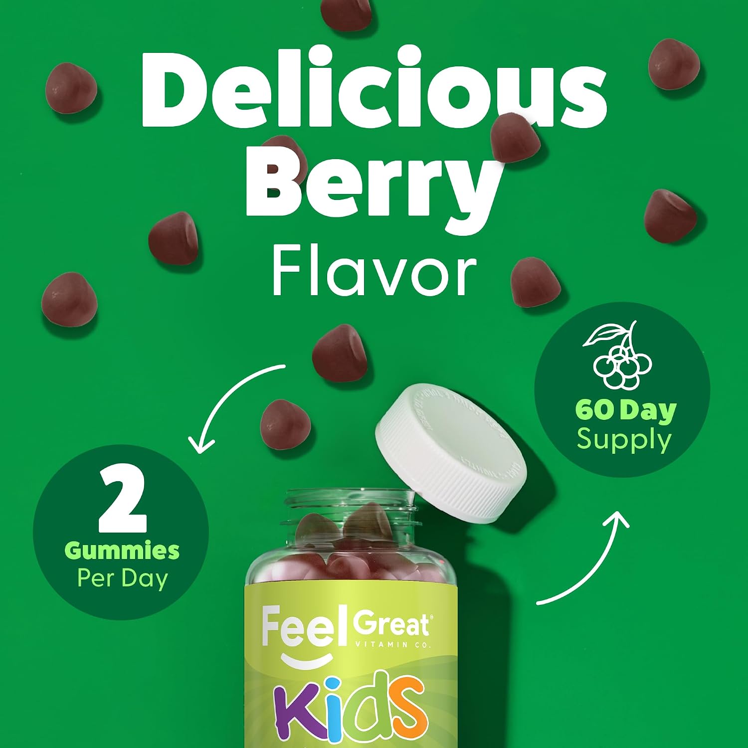 Feel Great Super Green Gummies para Niños | Gominolas de Frutas y Verduras | Multivitamínico Vegano