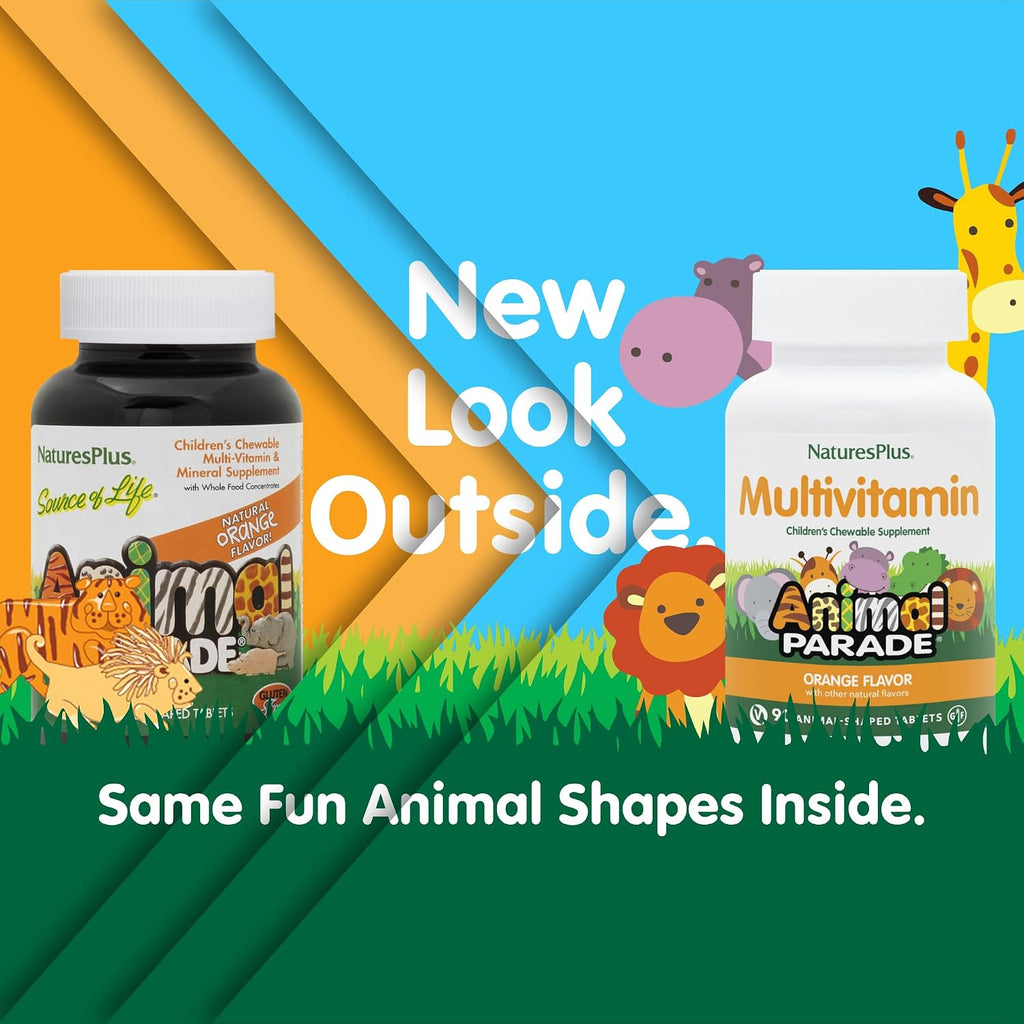 NaturesPlus Animal Parade Multivitamínico Infantil Masticable - Sabor Naranja - 90 Comprimidos
