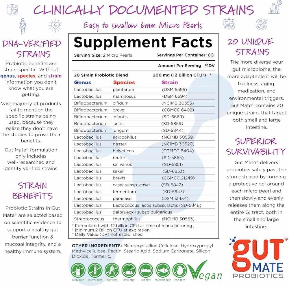 Gut Mate® Probióticos – 20 Cepas, Tecnología BIO-Tract