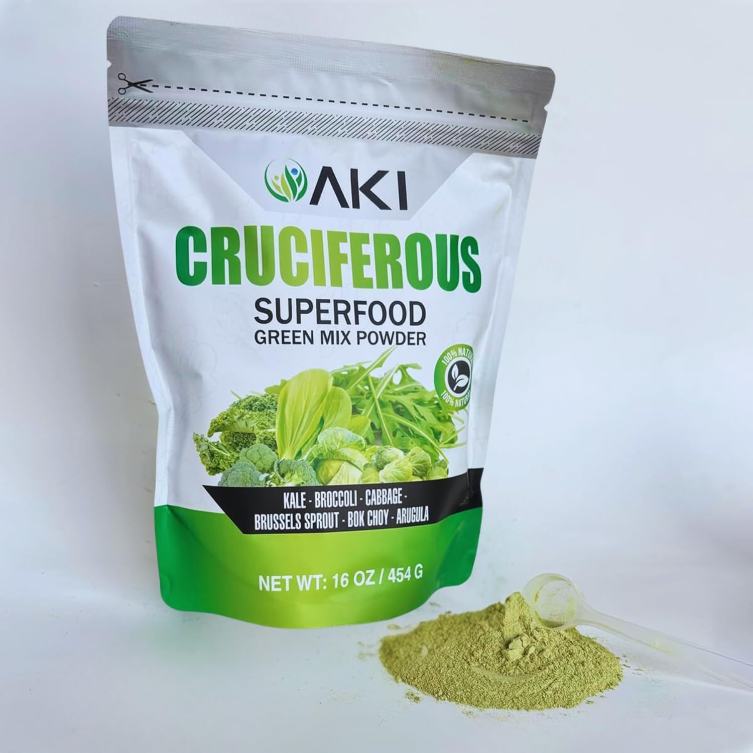 AKI Cruciferous Superfood Green Mix Powder - Mezcla de Verduras Crucíferas (454g)