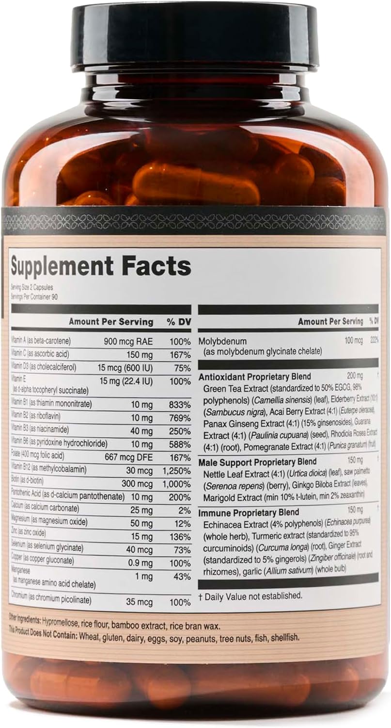NatureWise Multivitamínico para Hombres - Complejo de Vitaminas, Minerales y Hierbas para Energía, Rendimiento e Inmunidad - con Vitamina A, C, D, Complejo B - Sin Soja ni Gluten, No GMO - 180 Cápsulas (3 Meses)