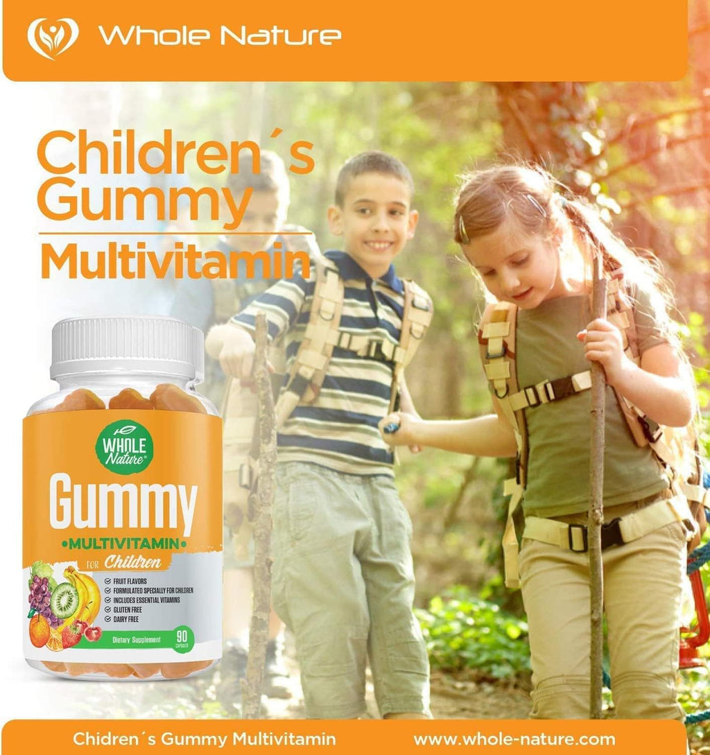 Whole Nature Multivitamínico Infantil - 90 Gomitas con Sabor a Fruta, Sin Azúcar Artificial, Sin Lácteos ni Gluten