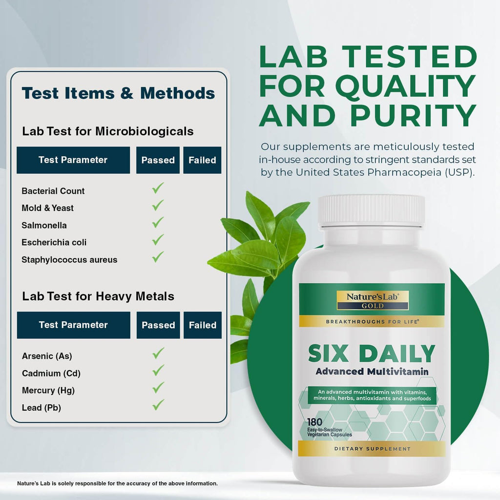 Nature's Lab Multivitamínico Avanzado Six Daily - Más de 90 Nutrientes, Minerales, Antioxidantes, Hierbas y Alimentos Integrales - 180 Cápsulas (30 Días)