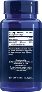 Life Extension Vitamina D3 25 mcg (1000 UI) - 250 Cápsulas Blandas
