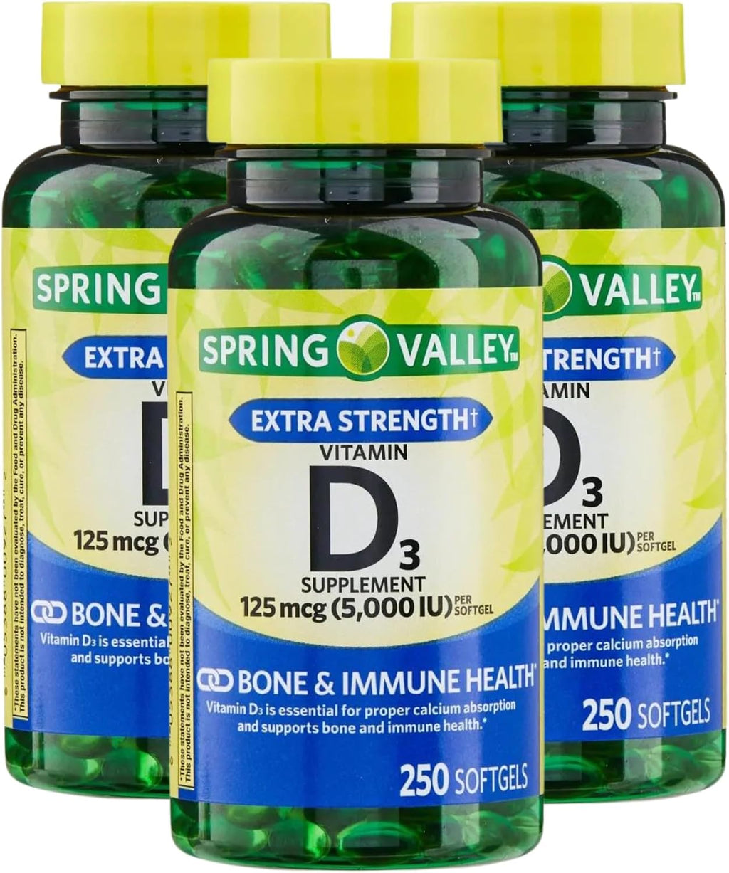 Extra Strength Vitamina D3 5000 IU 125 mcg – 250 Softgels (Pack de 3)