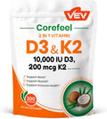 VEV Corefeel Vitamina D3 K2, 10.000 UI D3, 200 mcg K2 (con MK-7), Apoya la Salud de Huesos y Dientes, 300 Cápsulas