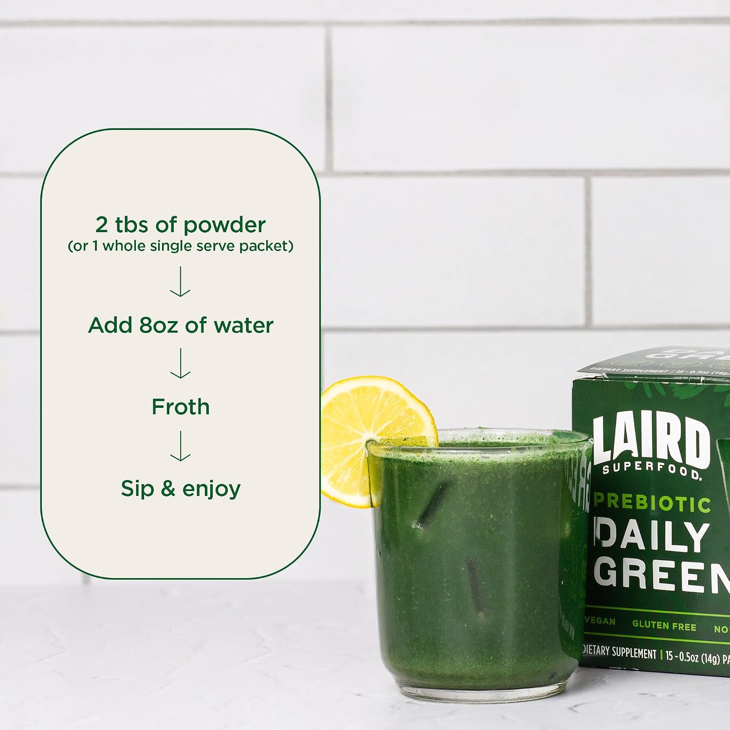 Laird Superfood Prebiótico Daily Greens - 15 sobres de 14 g