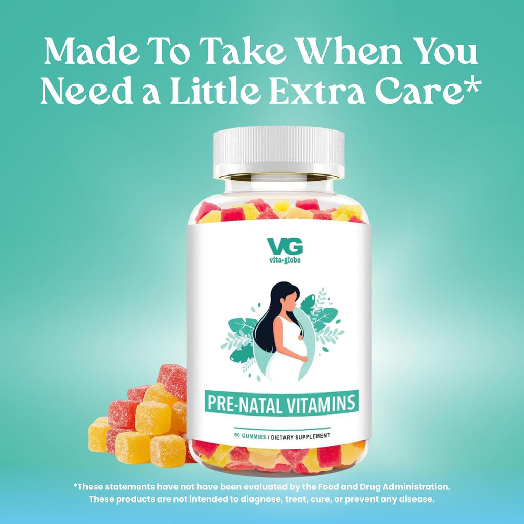 VITA Globe Gomitas Prenatales con Aceite de Pescado – 60 unidades, Multivitamínico con DHA, Folato, Vitamina D3, B12, Biotina y Yodo