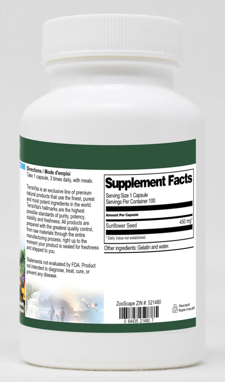 TerraVita Semillas de Girasol 450 mg, 100 Cápsulas (Pack de 3)