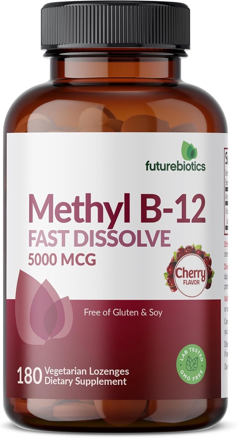 Futurebiotics Methyl B12 5000 MCG Vitamin B12 Methylcobalamin, Cherry Flavor Non-GMO, 180 Vegetarian Lozenges