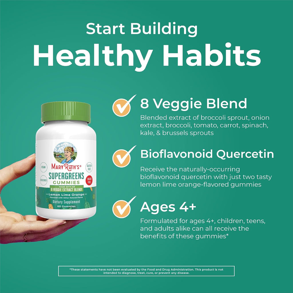MaryRuth's Super Greens Gummies con Quercetina - 60 Gominolas Veganas Sin Azúcar
