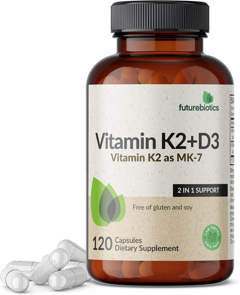 Futurebiotics Vitamina K2 (MK7) con D3 - 5000 UI D3 y 90 mcg K2 - 120 Cápsulas Vegetarianas
