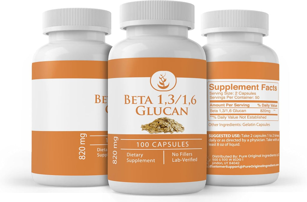 Beta Glucano 1,3/1,6 de Pure Original Ingredients (100 Cápsulas) - Puro, Sin Aditivos ni Rellenos