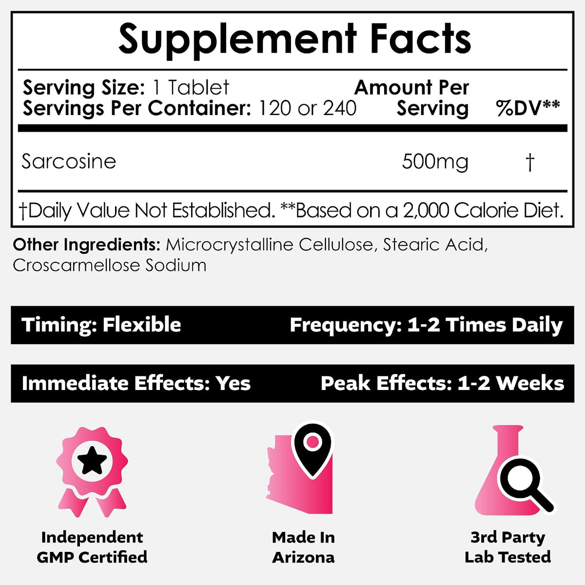 Nootropics Depot Sarcosina Comprimidos | Masticables | 500mg | 240 Unidades – Image 2