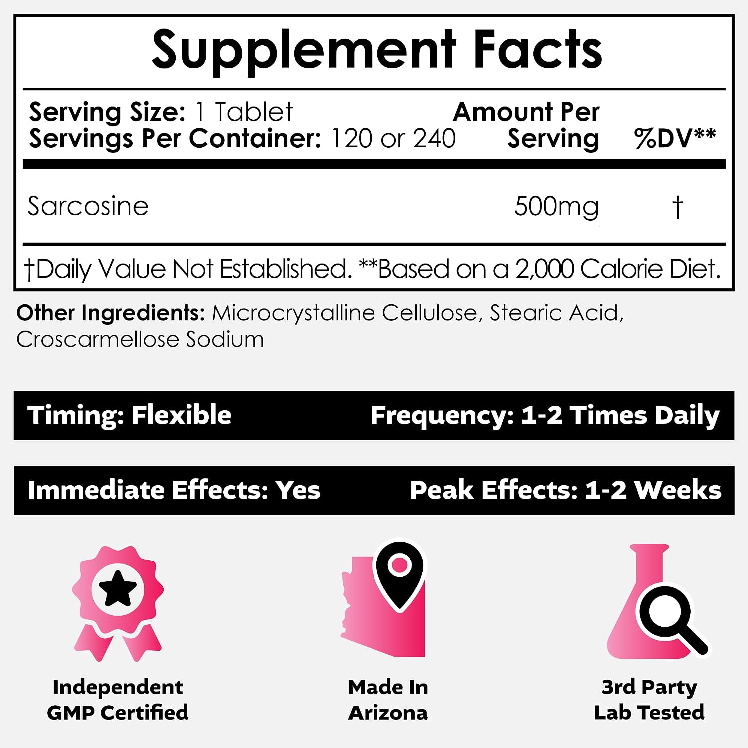 Nootropics Depot Sarcosina Comprimidos | Masticables | 500mg | 240 Unidades