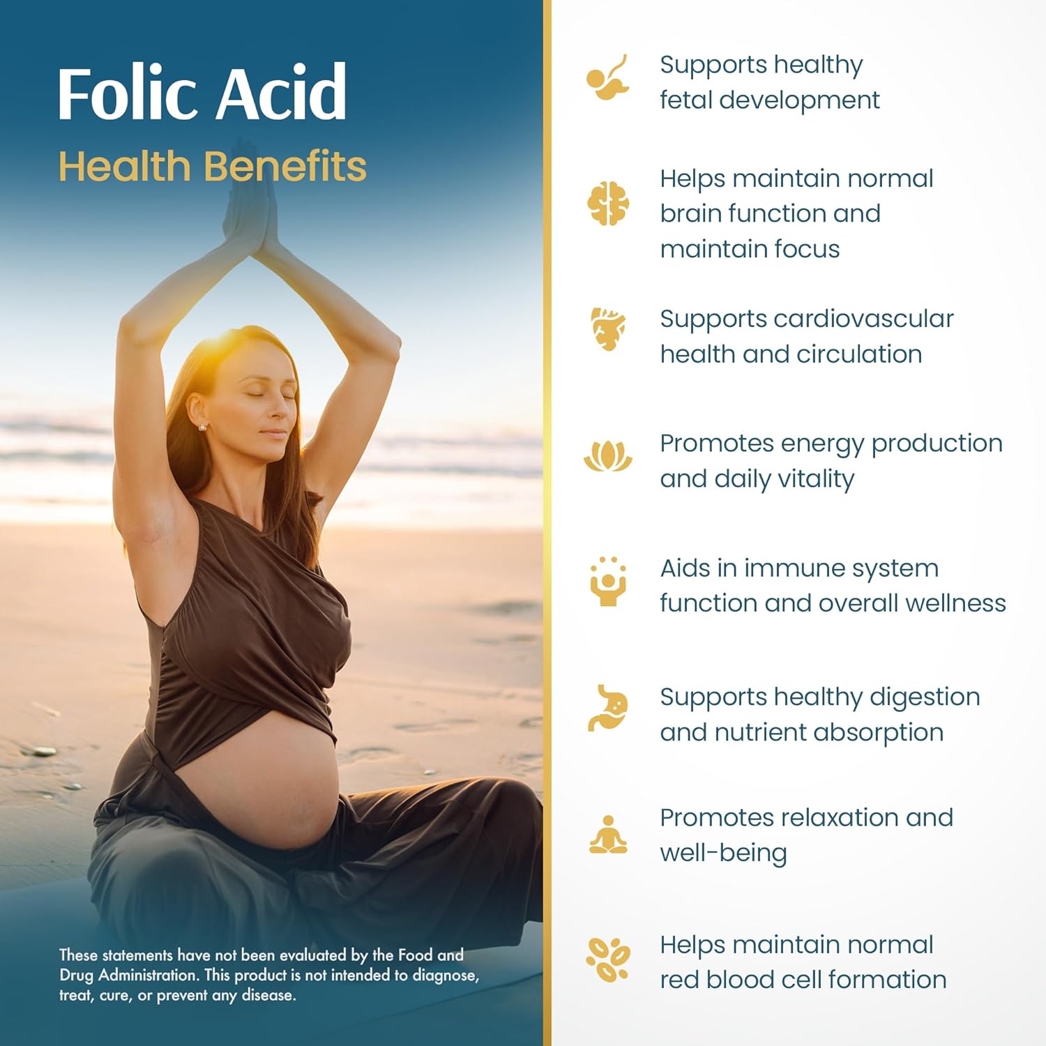 Vykee Nutrition Ácido Fólico 1850 mcg DFE - Complemento Prenatal Vegano 120 Cápsulas
