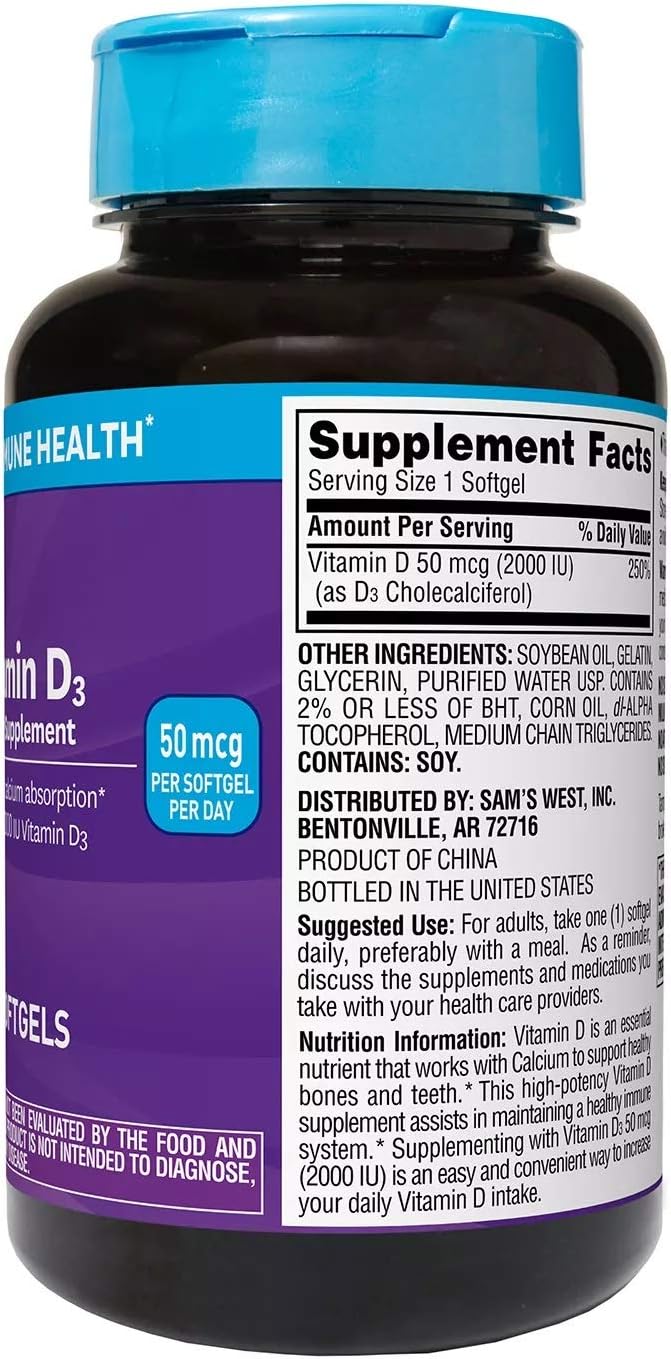 Member's Mark Vitamina D3 50 mcg (2000 UI) - 400 cápsulas blandas