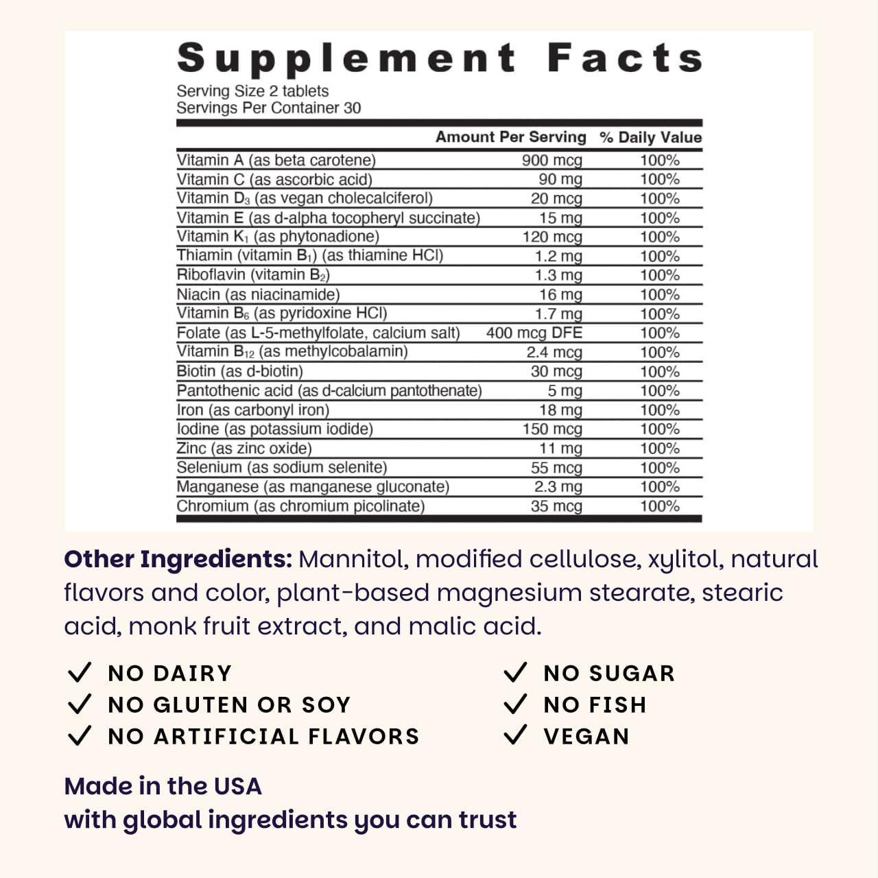 EZ Melts Multivitamínico + Hierro - 60 Comprimidos Disolventes Sabor Tropical Cherry