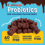 YUM-V'S Probióticos para Niños Ositos de Chocolate - Suplemento Probiótico con 1.000 Millones de UFC y Fibra Prebiótica - Sin Azúcar - 60+60 Unidades