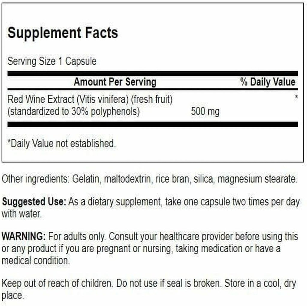 Swanson Extracto de Vino Tinto 500 mg, 90 Cápsulas