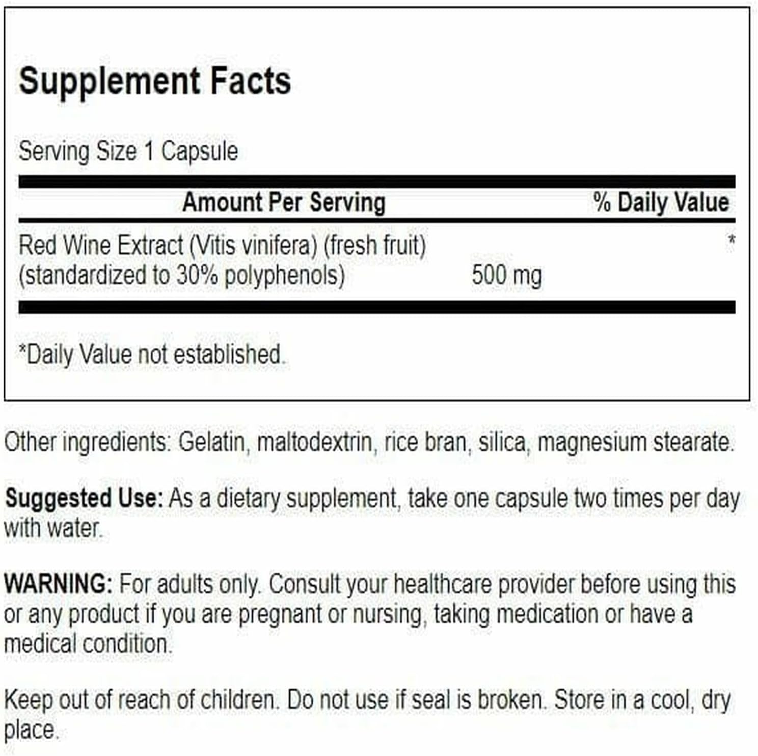 Swanson Extracto de Vino Tinto 500 mg, 90 Cápsulas