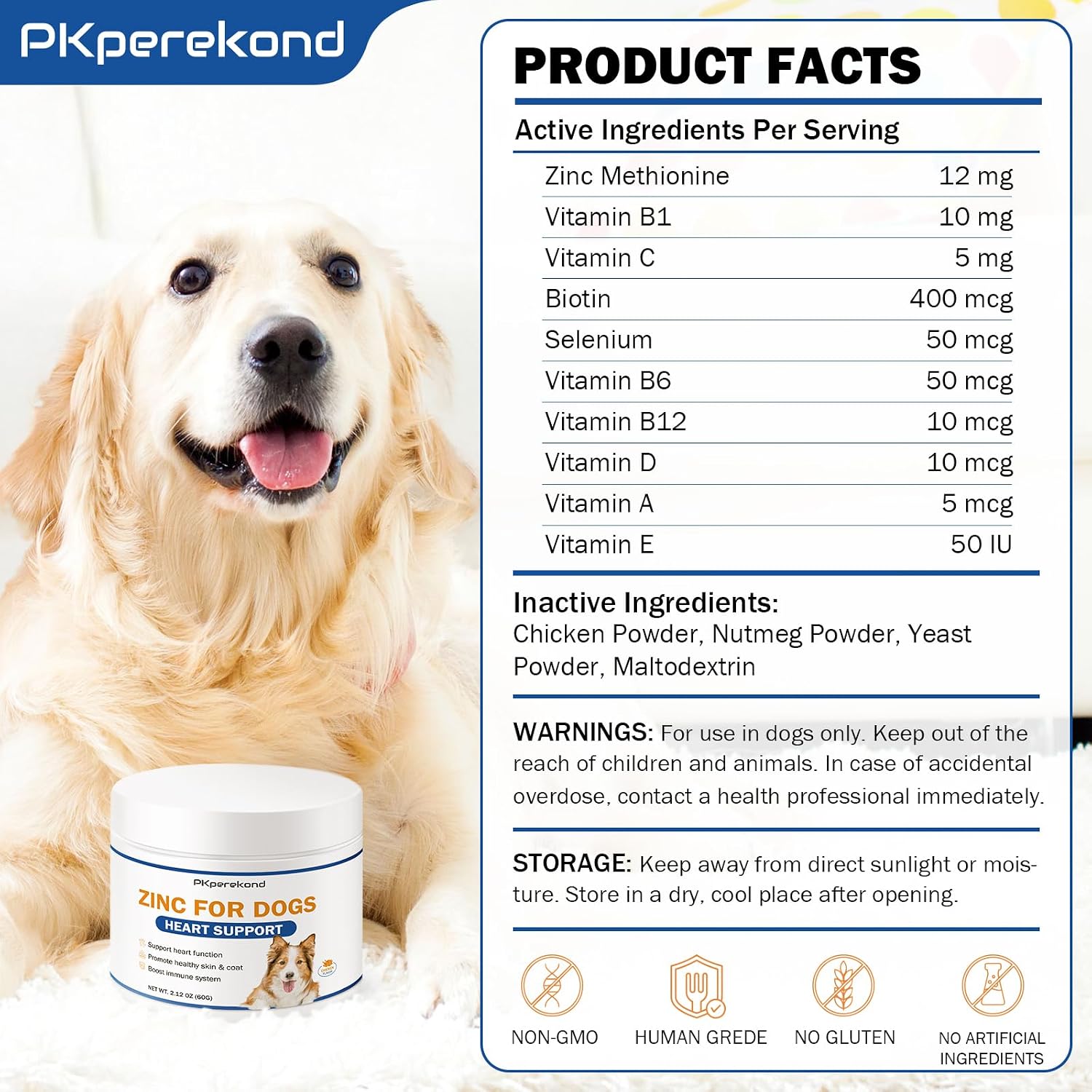 Zinc para Perros - Suplemento de Apoyo Cardíaco, Piel y Pelaje, Función Inmune con Biotina, Selenio y Vitaminas