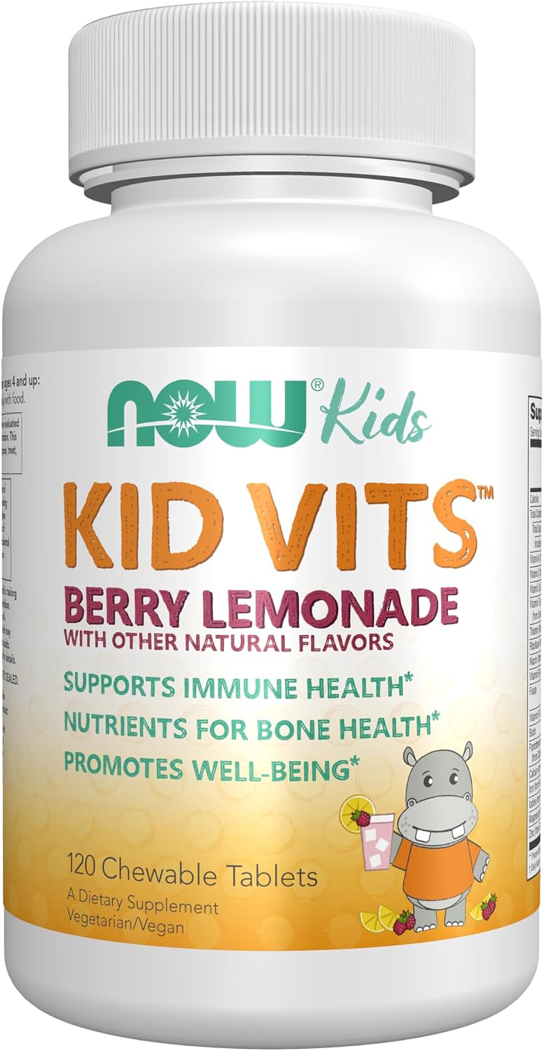 NOW Foods Kid Vits Multivitamínico Infantil, Sabor Limonada, 120 Comprimidos Masticables