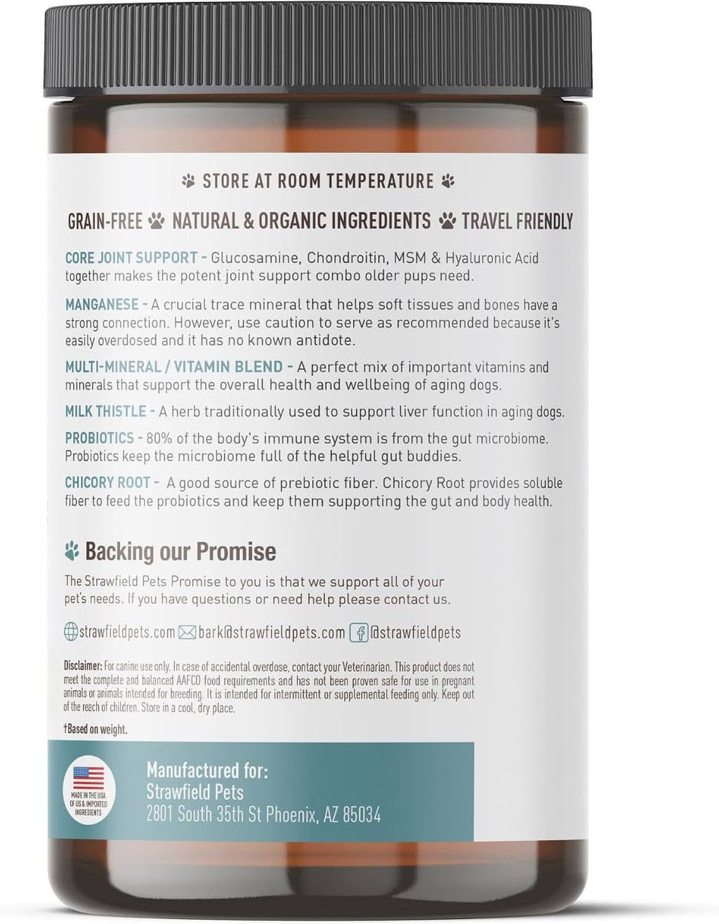 Strawfield Pets Multivitamínico Senior con Probióticos y Cardo Mariano para Perros, Sabor a Bacon, 120 Masticables Blandos