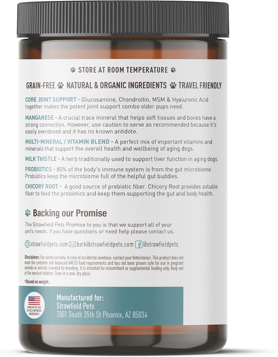 Strawfield Pets Multivitamínico Senior con Probióticos y Cardo Mariano para Perros, Sabor a Bacon, 120 Masticables Blandos