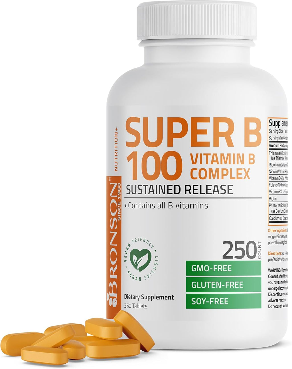 Bronson Super B100 Complejo de Vitaminas B Liberación Sostenida, 120 Comprimidos